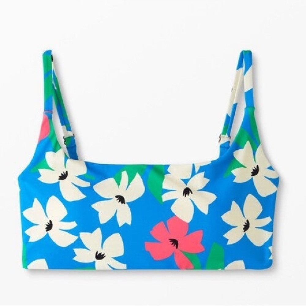 Hanna Andersson Bikini Top XL Blue Floral UPF Sustainable Coastal Beach Swim EUC